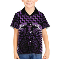Purple Matariki New Zealand Family Matching Off Shoulder Short Dress and Hawaiian Shirt Maori Poutama Galaxy Vibes LT14 Son's Shirt Purple - Polynesian Pride