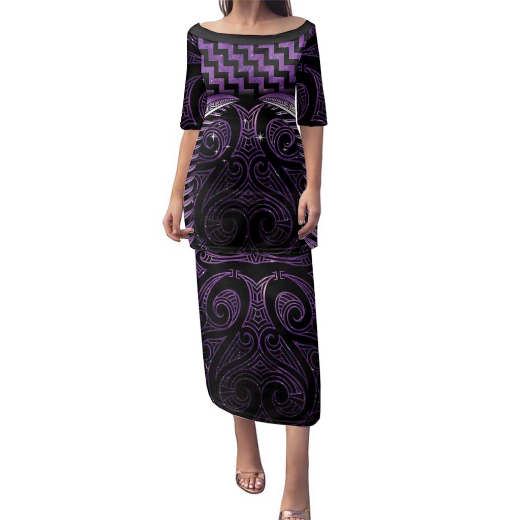Purple Matariki New Zealand Family Matching Puletasi and Hawaiian Shirt Maori Poutama Galaxy Vibes LT14 Mom's Dress Purple - Polynesian Pride
