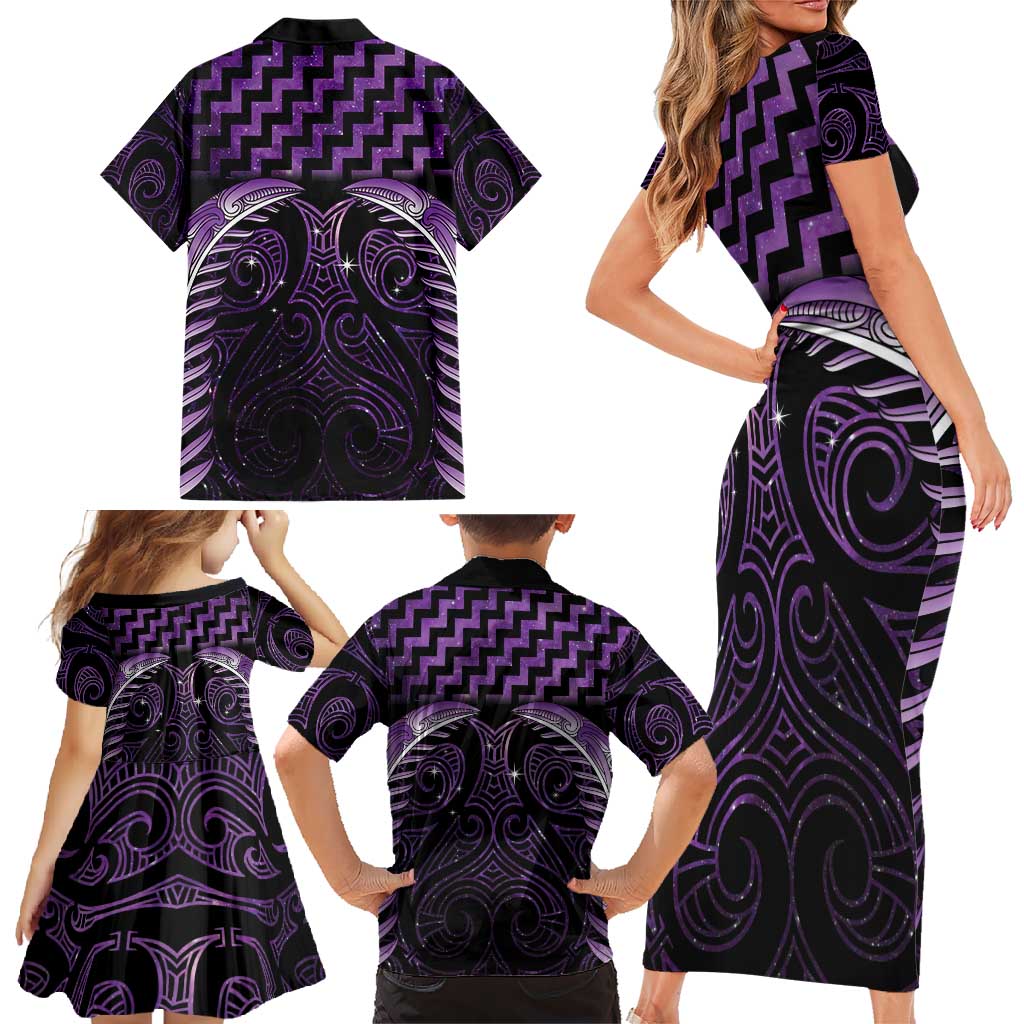 Purple Matariki New Zealand Family Matching Short Sleeve Bodycon Dress and Hawaiian Shirt Maori Poutama Galaxy Vibes LT14 - Polynesian Pride