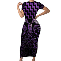 Purple Matariki New Zealand Family Matching Short Sleeve Bodycon Dress and Hawaiian Shirt Maori Poutama Galaxy Vibes LT14 Mom's Dress Purple - Polynesian Pride