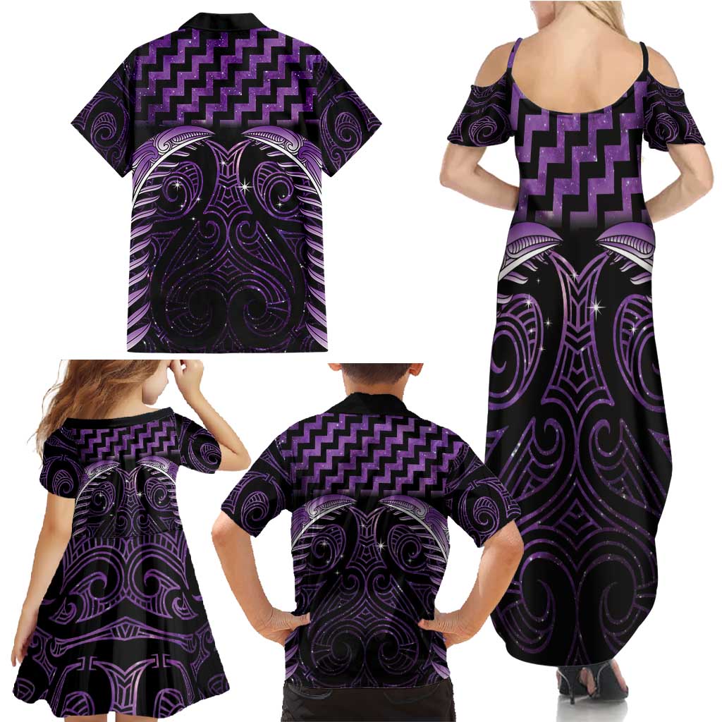Purple Matariki New Zealand Family Matching Summer Maxi Dress and Hawaiian Shirt Maori Poutama Galaxy Vibes LT14 - Polynesian Pride