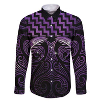Purple Matariki New Zealand Family Matching Summer Maxi Dress and Hawaiian Shirt Maori Poutama Galaxy Vibes LT14 Dad's Shirt - Long Sleeve Purple - Polynesian Pride
