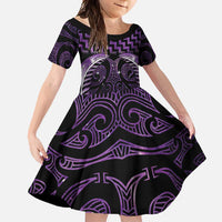 Purple Matariki New Zealand Family Matching Tank Maxi Dress and Hawaiian Shirt Maori Poutama Galaxy Vibes LT14 Daughter's Dress Purple - Polynesian Pride