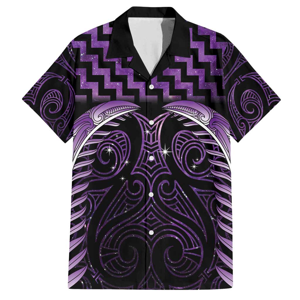 Purple Matariki New Zealand Family Matching Tank Maxi Dress and Hawaiian Shirt Maori Poutama Galaxy Vibes LT14 Dad's Shirt - Short Sleeve Purple - Polynesian Pride