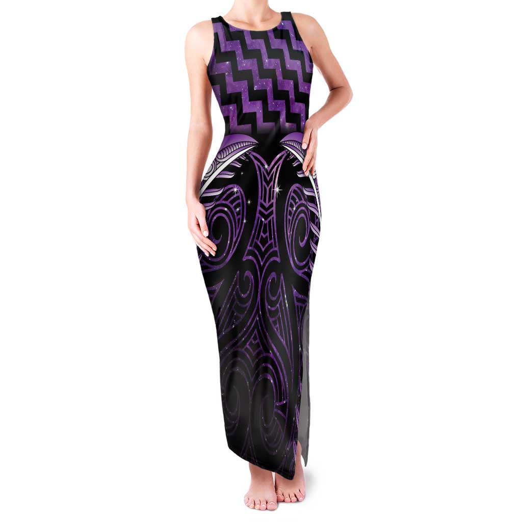 Purple Matariki New Zealand Family Matching Tank Maxi Dress and Hawaiian Shirt Maori Poutama Galaxy Vibes LT14 Mom's Dress Purple - Polynesian Pride