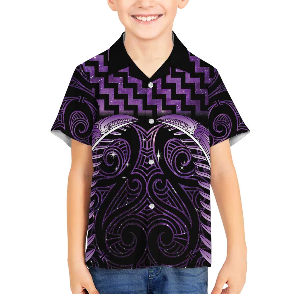 Purple Matariki New Zealand Family Matching Tank Maxi Dress and Hawaiian Shirt Maori Poutama Galaxy Vibes LT14 Son's Shirt Purple - Polynesian Pride