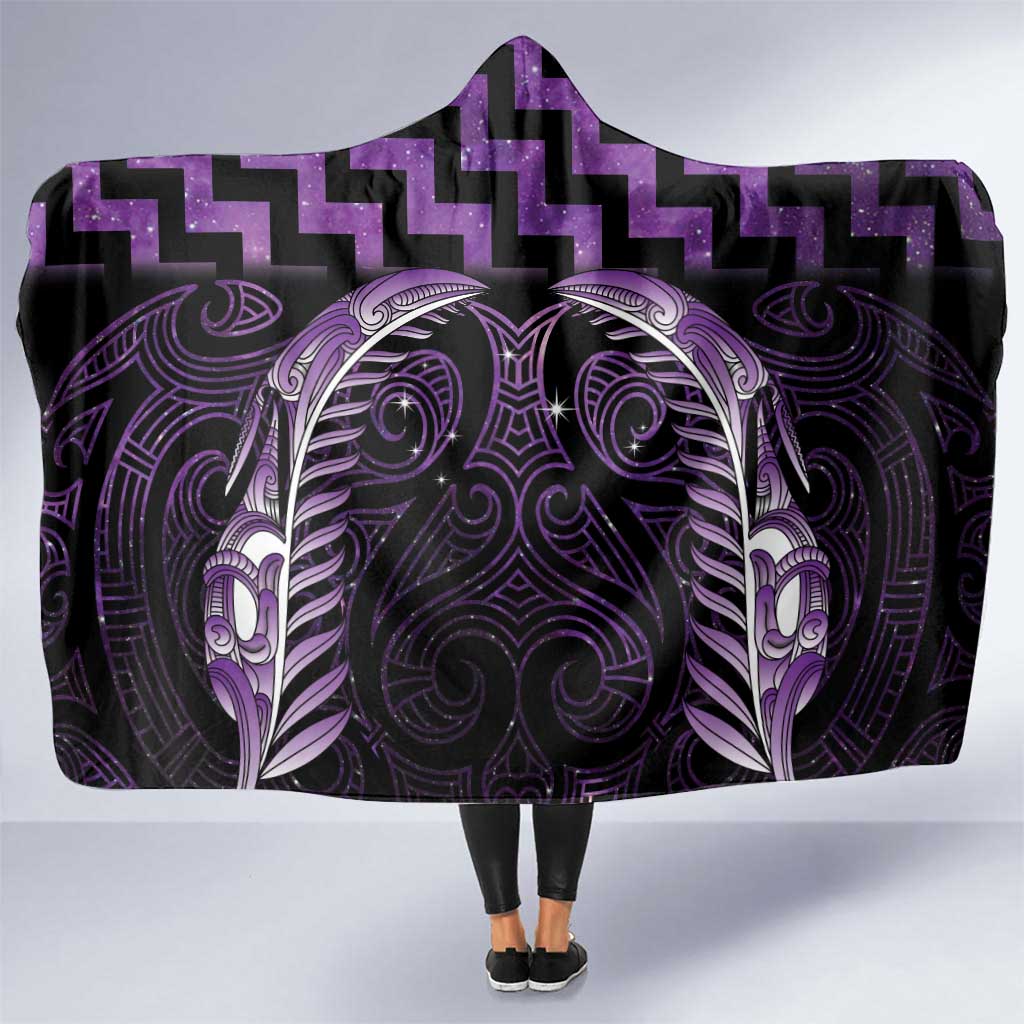 Purple Matariki New Zealand Hooded Blanket Maori Poutama Galaxy Vibes LT14 One Size Purple - Polynesian Pride