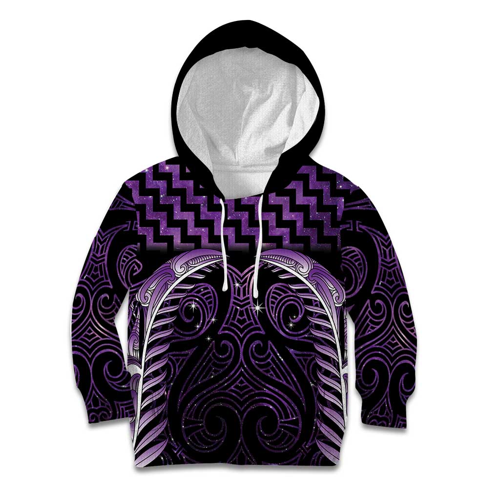 Purple Matariki New Zealand Kid Hoodie Maori Poutama Galaxy Vibes LT14 Hoodie Purple - Polynesian Pride