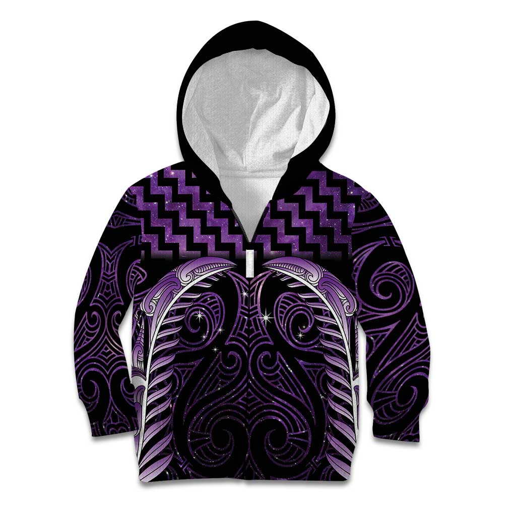 Purple Matariki New Zealand Kid Hoodie Maori Poutama Galaxy Vibes LT14 Zip Hoodie Purple - Polynesian Pride