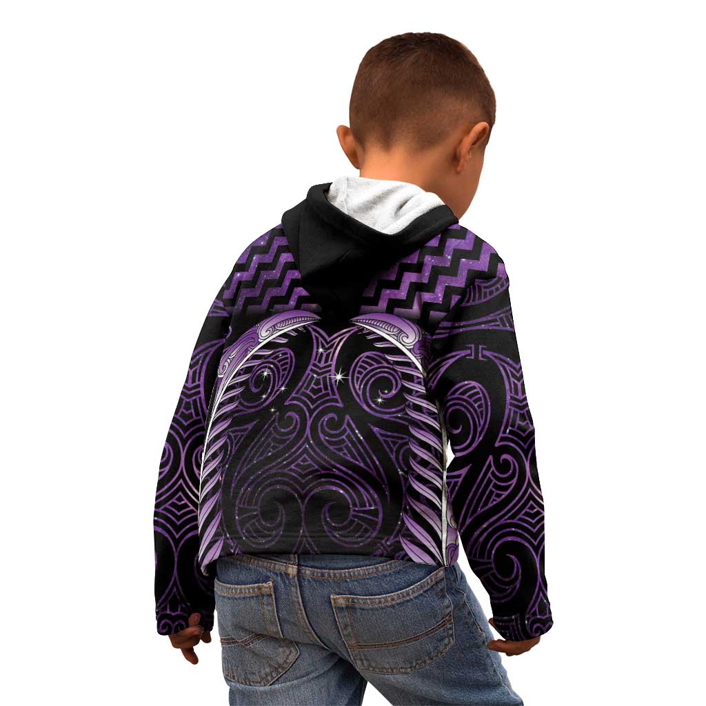 Purple Matariki New Zealand Kid Hoodie Maori Poutama Galaxy Vibes LT14 - Polynesian Pride