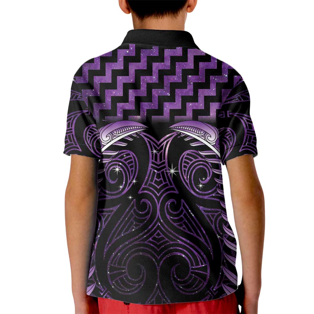 Purple Matariki New Zealand Kid Polo Shirt Maori Poutama Galaxy Vibes LT14 - Polynesian Pride