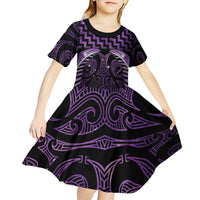 Purple Matariki New Zealand Kid Short Sleeve Dress Maori Poutama Galaxy Vibes LT14 - Polynesian Pride