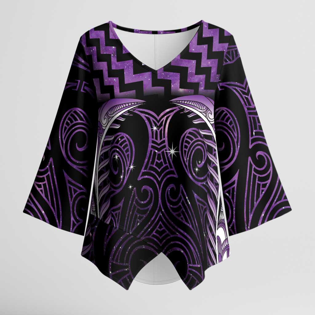 Purple Matariki New Zealand Kimono Sleeve Blouse Maori Poutama Galaxy Vibes LT14 Female Purple - Polynesian Pride
