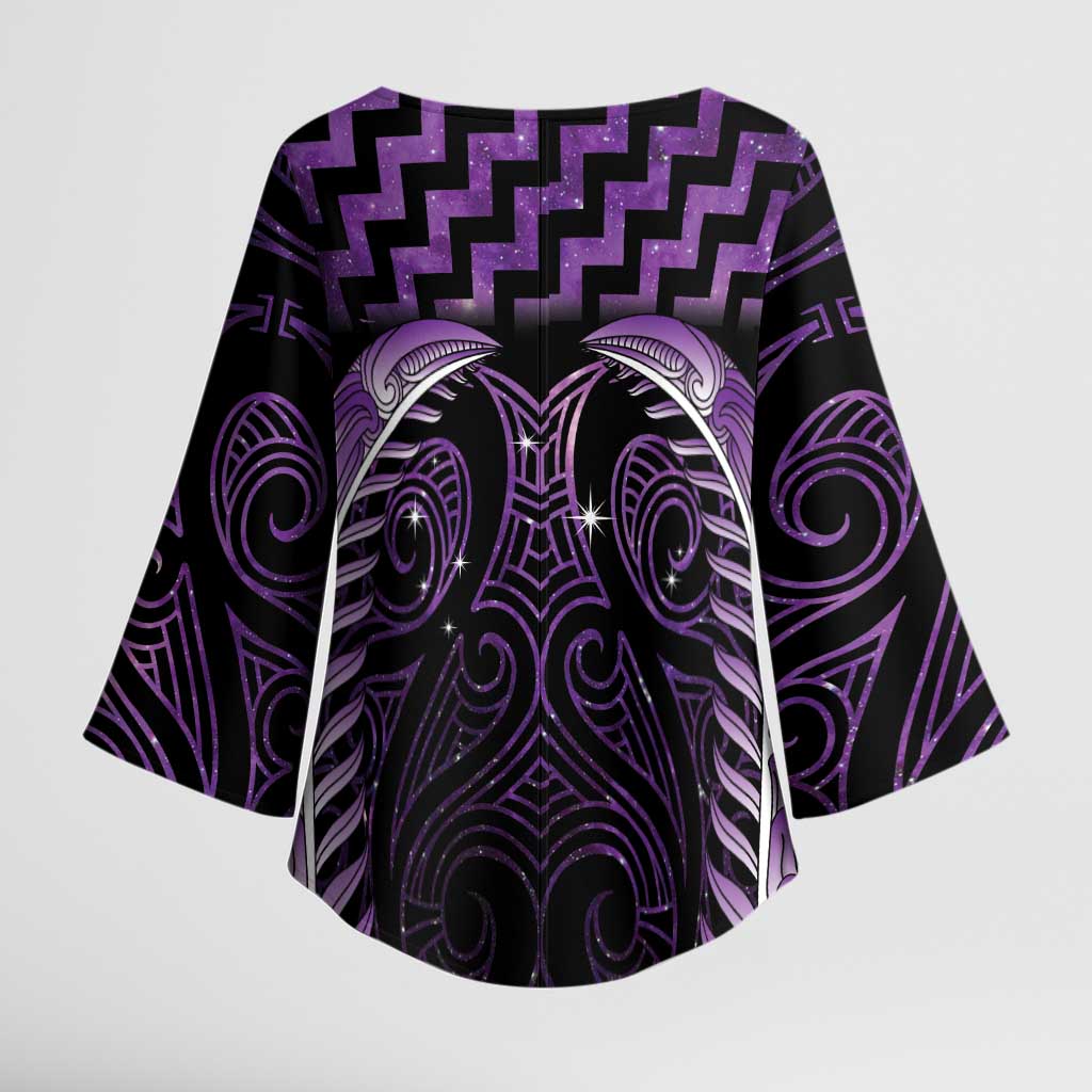 Purple Matariki New Zealand Kimono Sleeve Blouse Maori Poutama Galaxy Vibes LT14 - Polynesian Pride