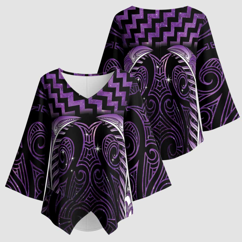 Purple Matariki New Zealand Kimono Sleeve Blouse Maori Poutama Galaxy Vibes LT14 - Polynesian Pride