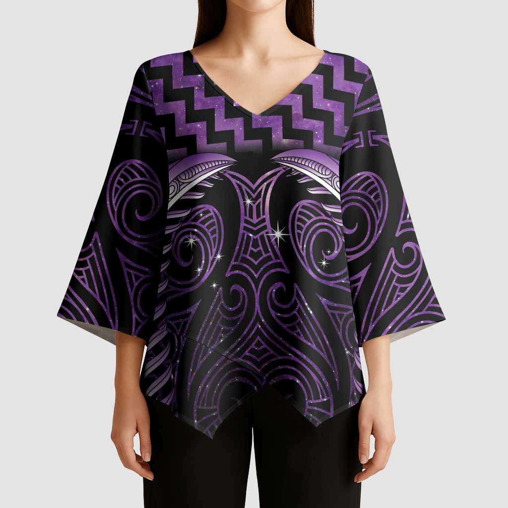 Purple Matariki New Zealand Kimono Sleeve Blouse Maori Poutama Galaxy Vibes LT14 - Polynesian Pride