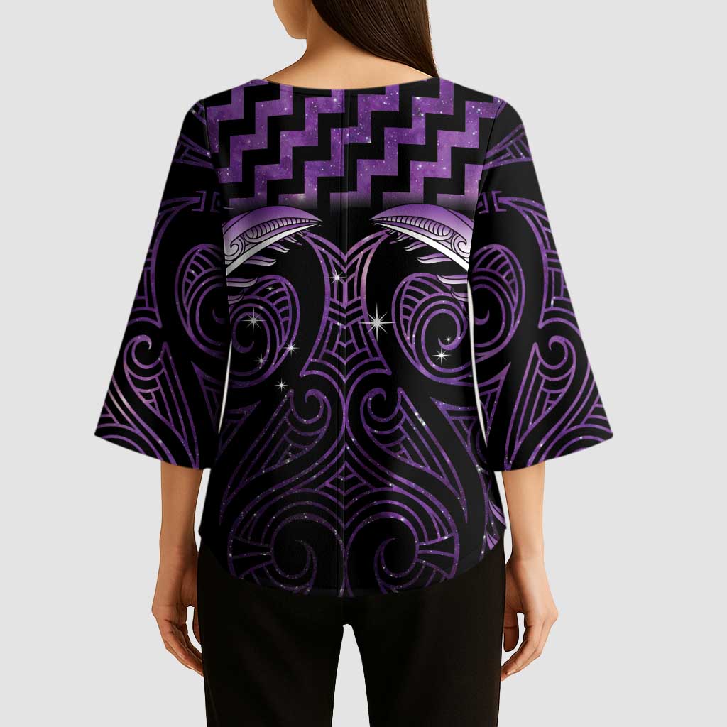 Purple Matariki New Zealand Kimono Sleeve Blouse Maori Poutama Galaxy Vibes LT14 - Polynesian Pride