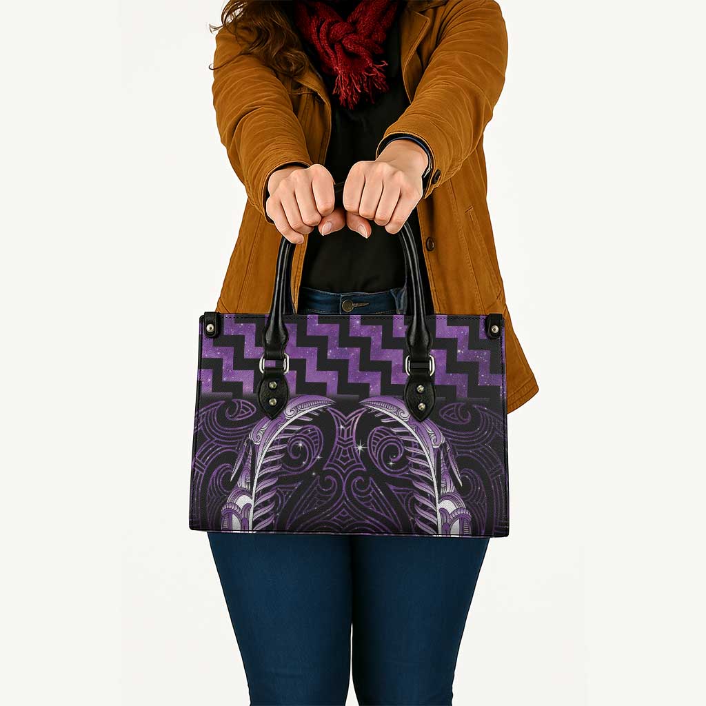 Purple Matariki New Zealand Leather Bag Maori Poutama Galaxy Vibes - Polynesian Pride