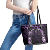 Purple Matariki New Zealand Leather Tote Bag Maori Poutama Galaxy Vibes LT14 - Polynesian Pride