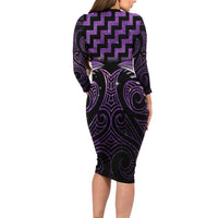 Purple Matariki New Zealand Long Sleeve Bodycon Dress Maori Poutama Galaxy Vibes LT14 - Polynesian Pride