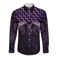 Purple Matariki New Zealand Long Sleeve Button Shirt Maori Poutama Galaxy Vibes LT14 Unisex Purple - Polynesian Pride
