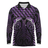 Purple Matariki New Zealand Long Sleeve Polo Shirt Maori Poutama Galaxy Vibes LT14 Purple - Polynesian Pride