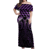 Purple Matariki New Zealand Off Shoulder Maxi Dress Maori Poutama Galaxy Vibes LT14 Women Purple - Polynesian Pride