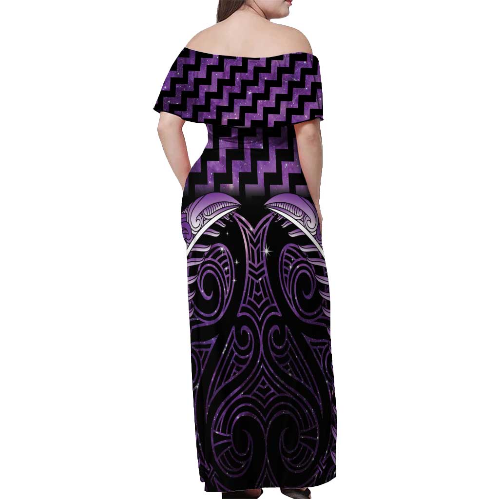 Purple Matariki New Zealand Off Shoulder Maxi Dress Maori Poutama Galaxy Vibes LT14 - Polynesian Pride