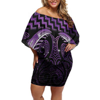 Purple Matariki New Zealand Off Shoulder Short Dress Maori Poutama Galaxy Vibes LT14 Women Purple - Polynesian Pride