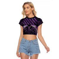 Purple Matariki New Zealand Raglan Cropped T Shirt Maori Poutama Galaxy Vibes LT14 Female Purple - Polynesian Pride