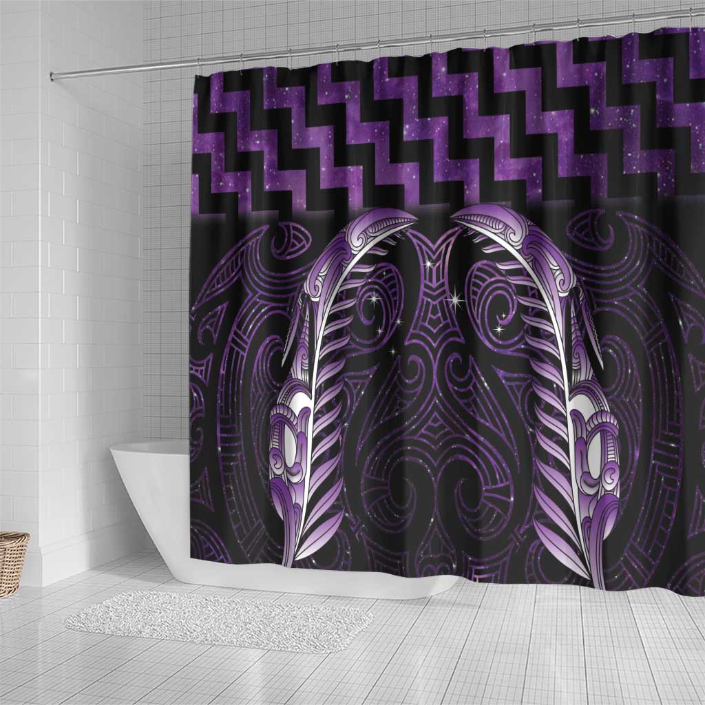 Purple Matariki New Zealand Shower Curtain Maori Poutama Galaxy Vibes LT14 - Polynesian Pride