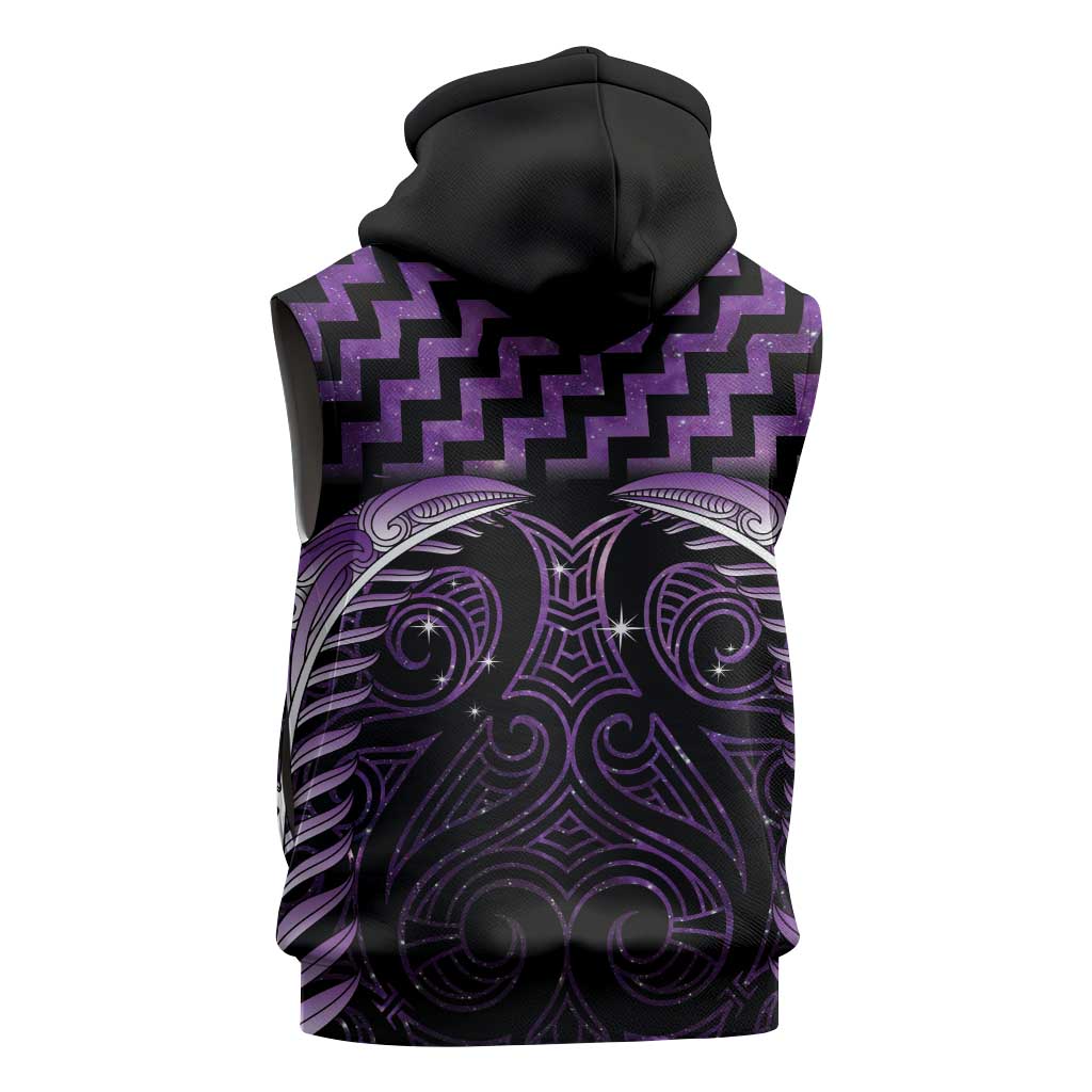Purple Matariki New Zealand Sleeveless Hoodie Maori Poutama Galaxy Vibes LT14 - Polynesian Pride