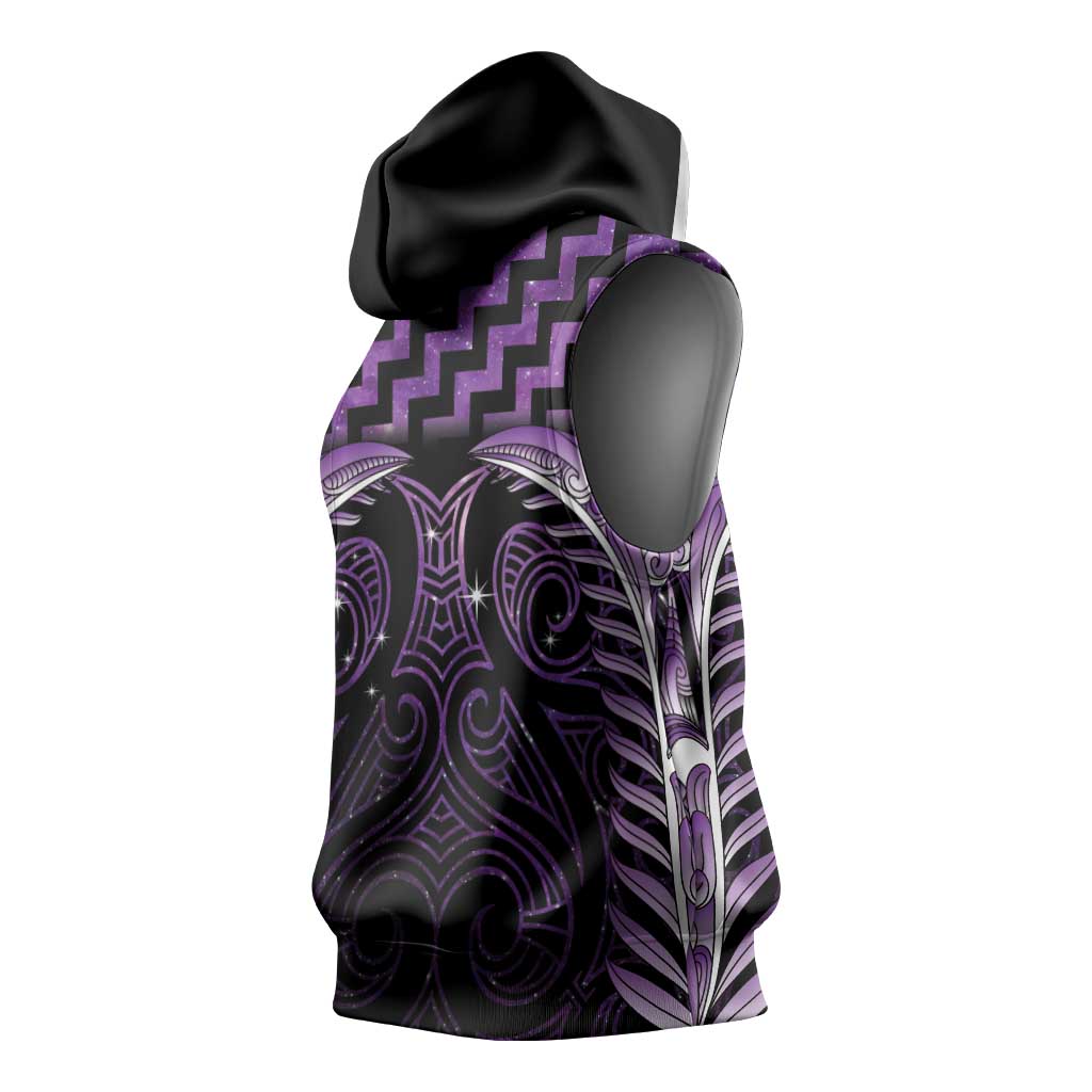 Purple Matariki New Zealand Sleeveless Hoodie Maori Poutama Galaxy Vibes LT14 - Polynesian Pride
