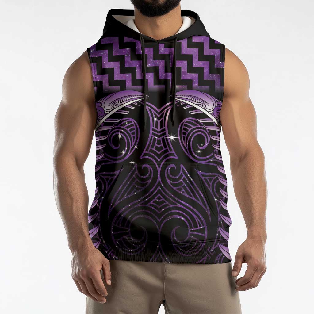 Purple Matariki New Zealand Sleeveless Hoodie Maori Poutama Galaxy Vibes LT14 - Polynesian Pride