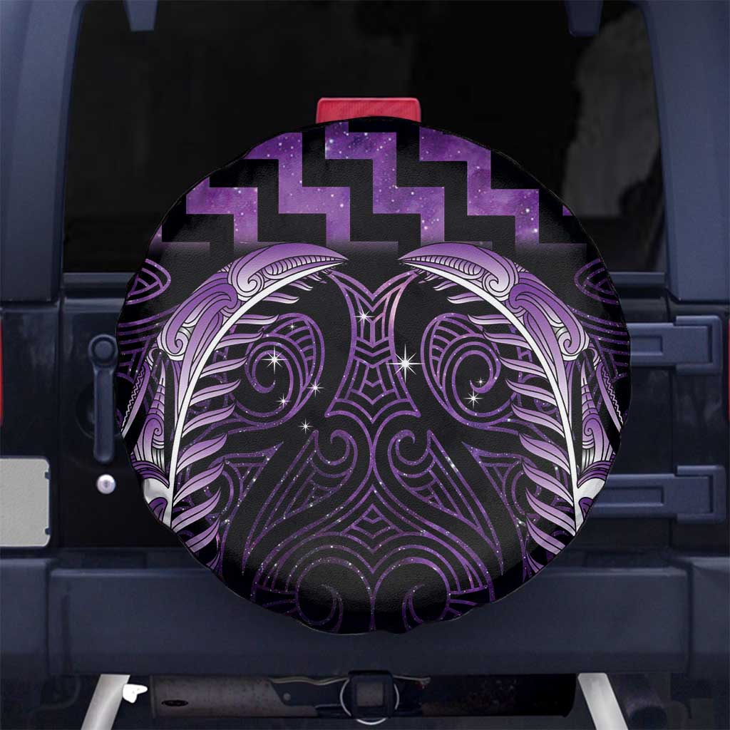 Purple Matariki New Zealand Spare Tire Cover Maori Poutama Galaxy Vibes LT14 No hole Purple - Polynesian Pride