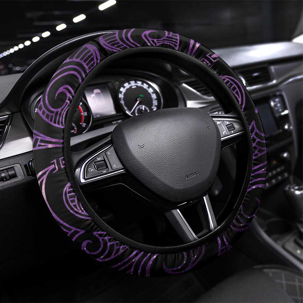 Purple Matariki New Zealand Steering Wheel Cover Maori Poutama Galaxy Vibes LT14 Universal Fit Purple - Polynesian Pride
