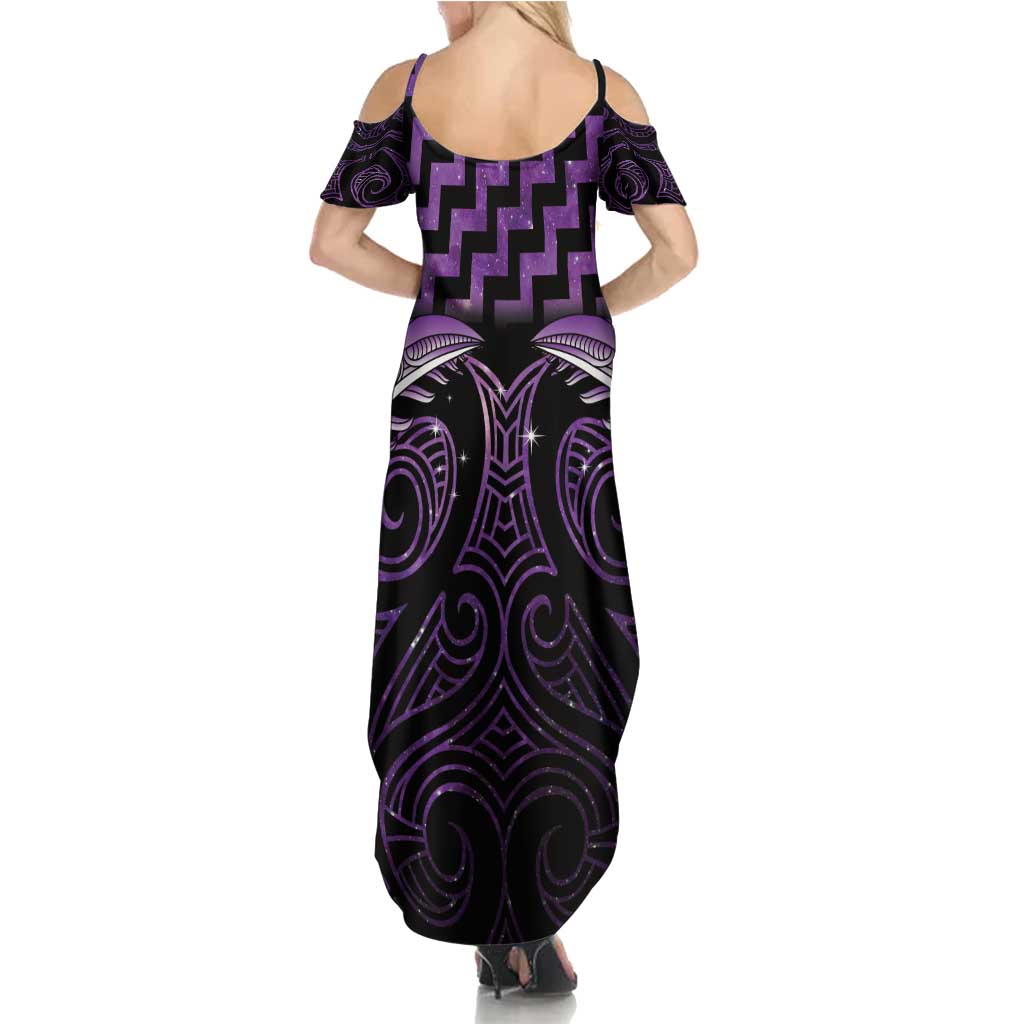 Purple Matariki New Zealand Summer Maxi Dress Maori Poutama Galaxy Vibes LT14 - Polynesian Pride