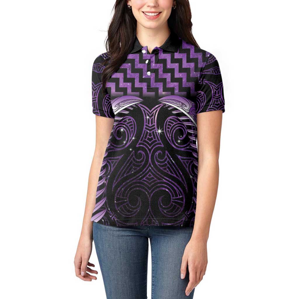 Purple Matariki New Zealand Women Polo Shirt Maori Poutama Galaxy Vibes LT14 - Polynesian Pride
