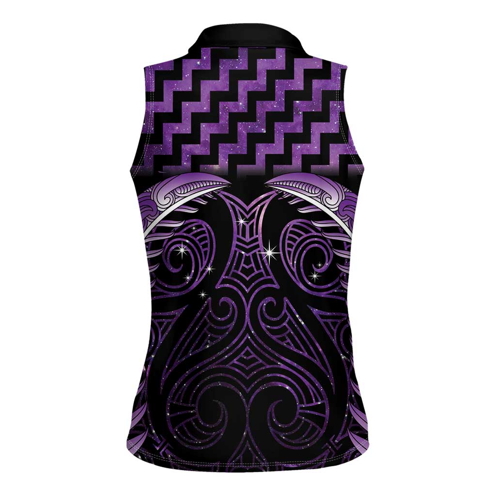 Purple Matariki New Zealand Women Sleeveless Polo Shirt Maori Poutama Galaxy Vibes LT14 - Polynesian Pride