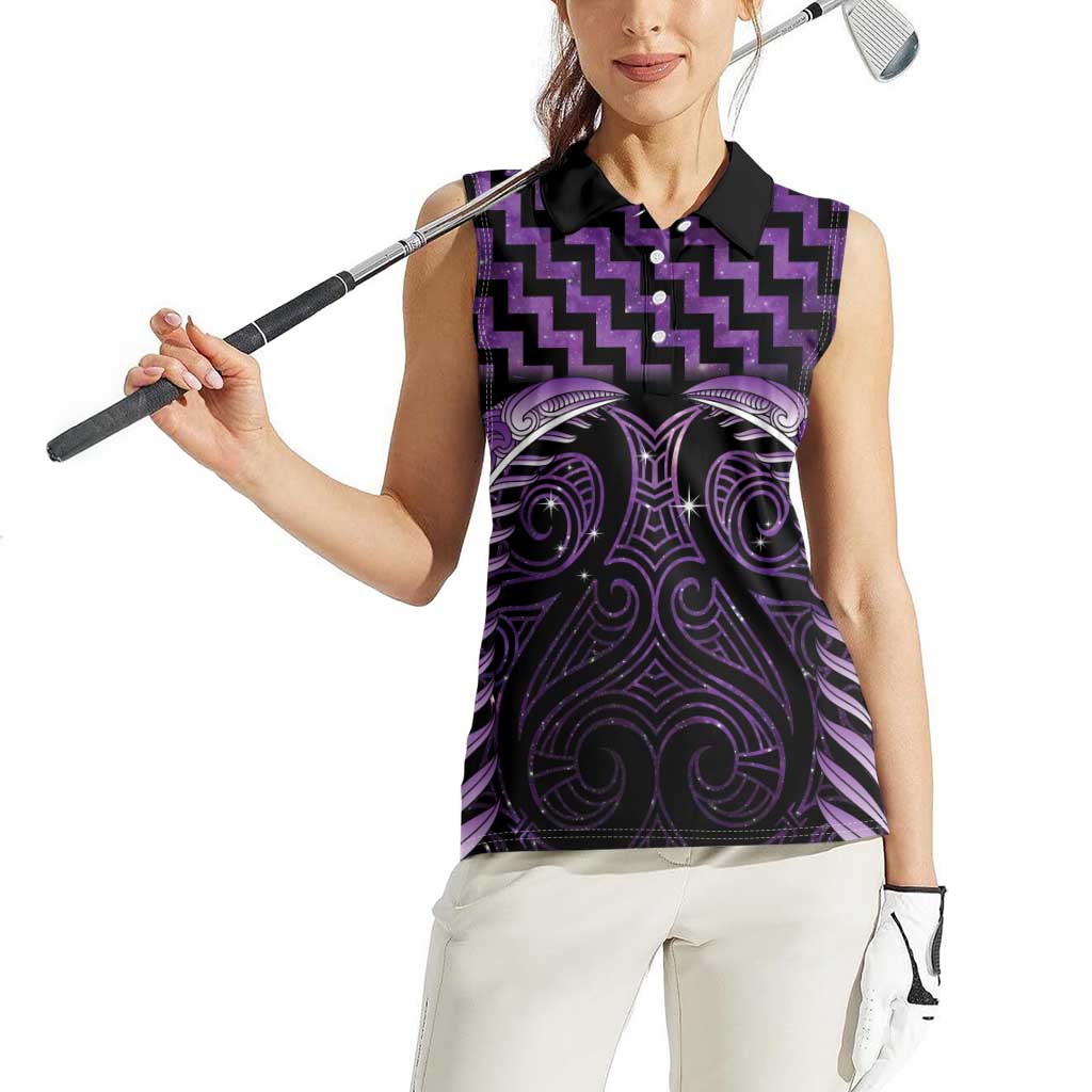 Purple Matariki New Zealand Women Sleeveless Polo Shirt Maori Poutama Galaxy Vibes LT14 - Polynesian Pride
