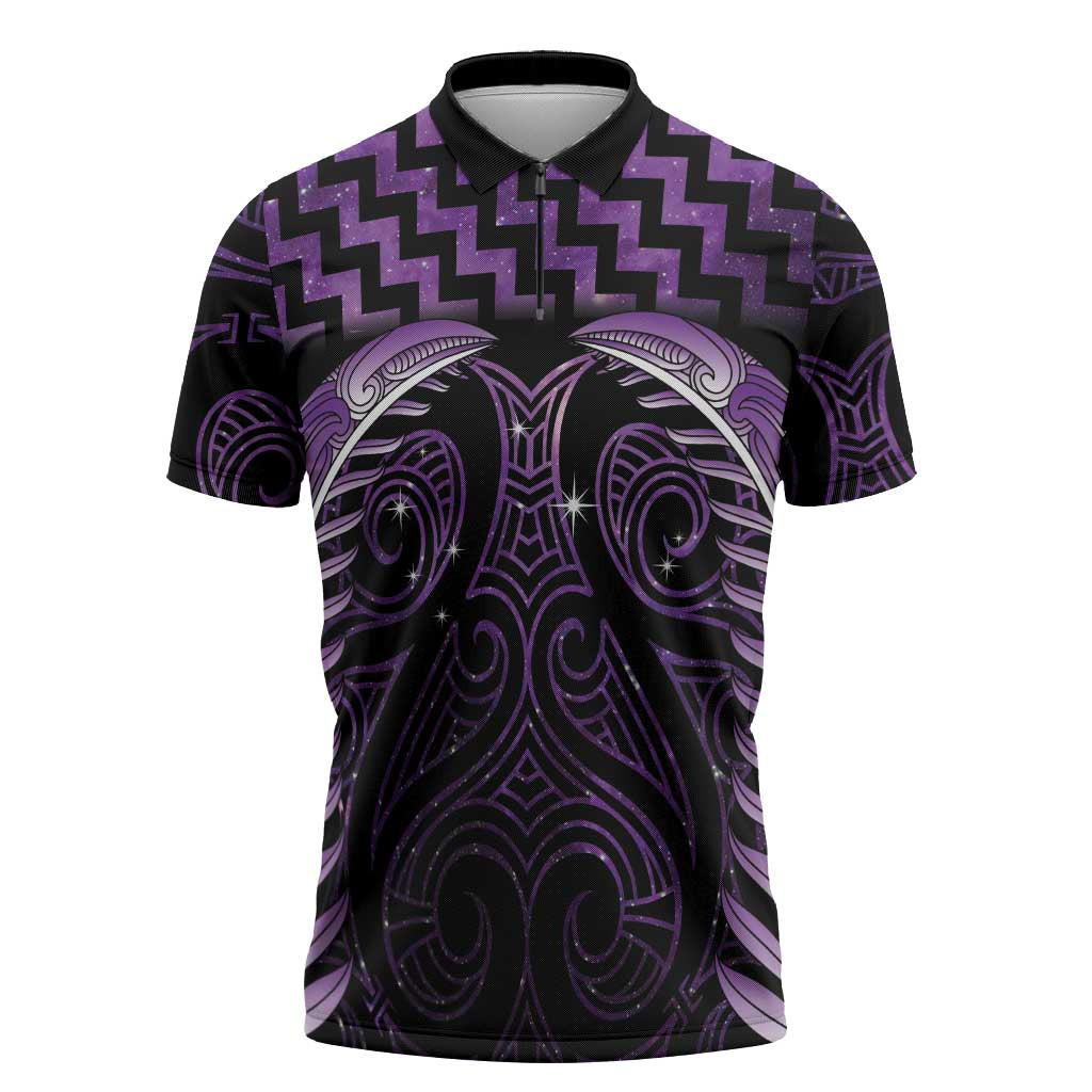 Purple Matariki New Zealand Zipper Polo Shirt Maori Poutama Galaxy Vibes LT14 Purple - Polynesian Pride
