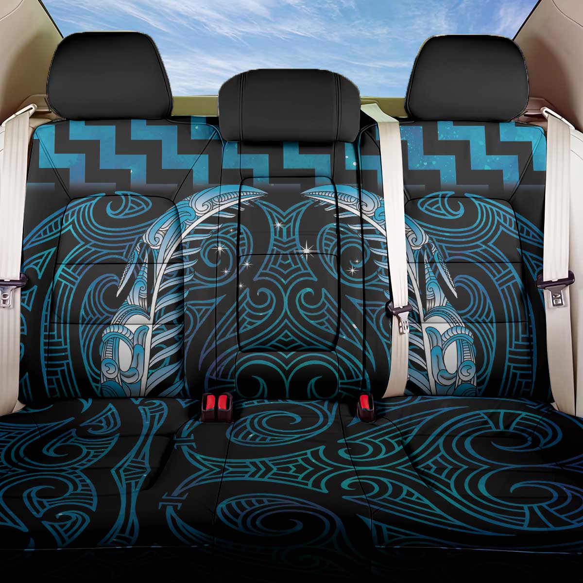 Blue Matariki New Zealand Back Car Seat Cover Maori Poutama Galaxy Vibes LT14 One Size Blue - Polynesian Pride