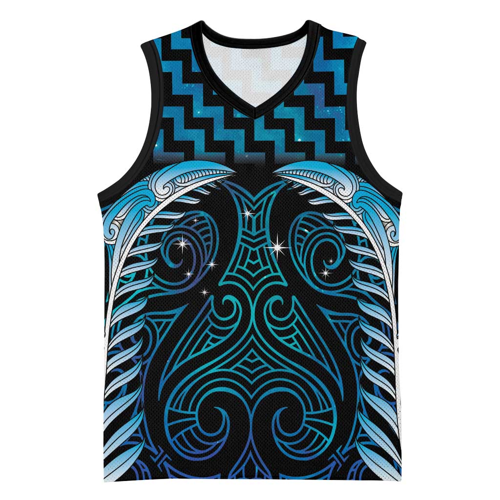Blue Matariki New Zealand Basketball Jersey Maori Poutama Galaxy Vibes LT14 Unisex Blue - Polynesian Pride