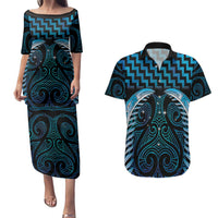 Blue Matariki New Zealand Couples Matching Puletasi and Hawaiian Shirt Maori Poutama Galaxy Vibes LT14 Blue - Polynesian Pride