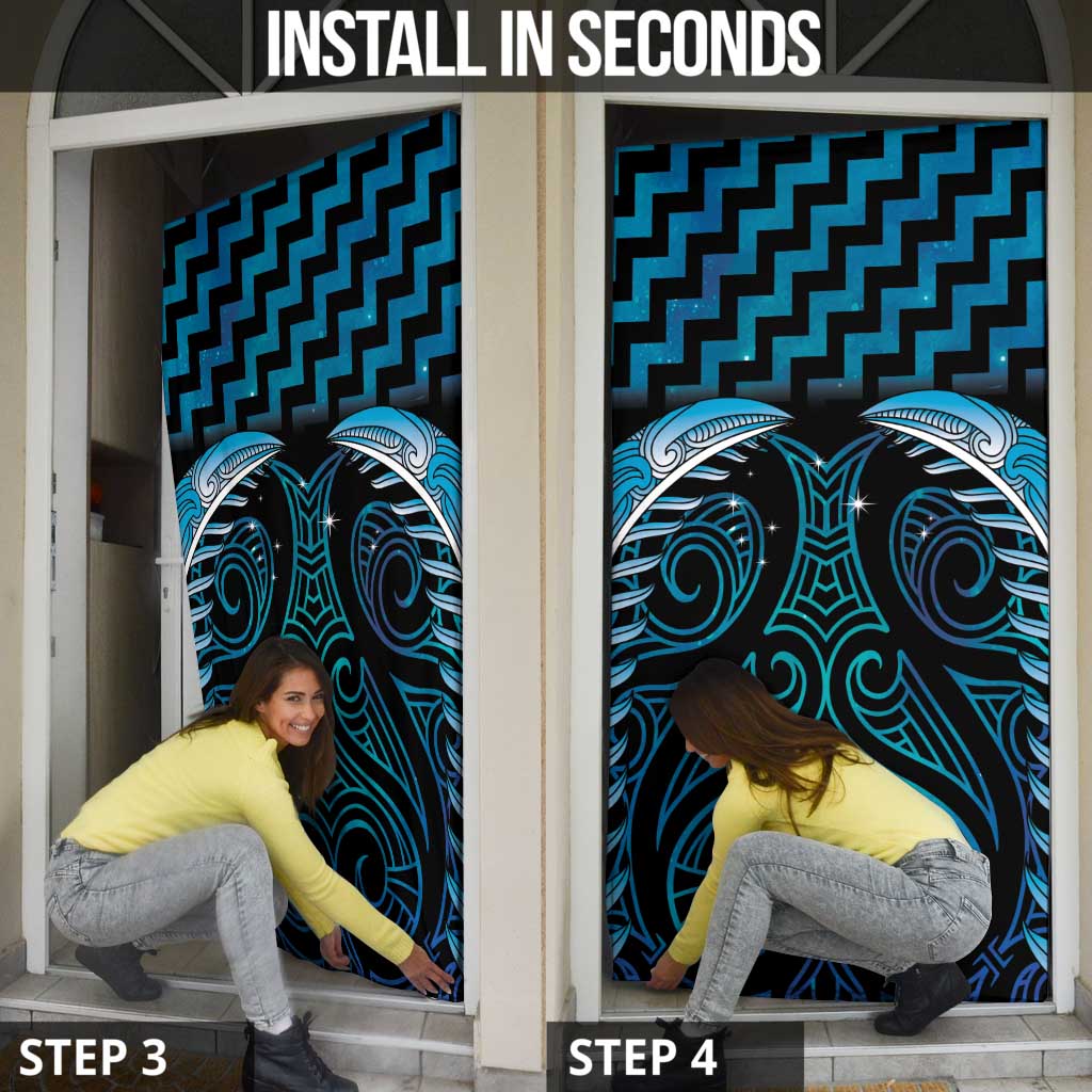 Blue Matariki New Zealand Door Cover Maori Poutama Galaxy Vibes LT14 - Polynesian Pride