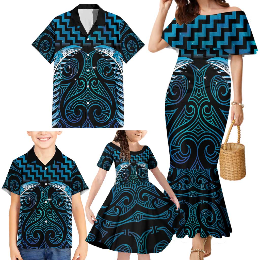 Blue Matariki New Zealand Family Matching Mermaid Dress and Hawaiian Shirt Maori Poutama Galaxy Vibes LT14 - Polynesian Pride
