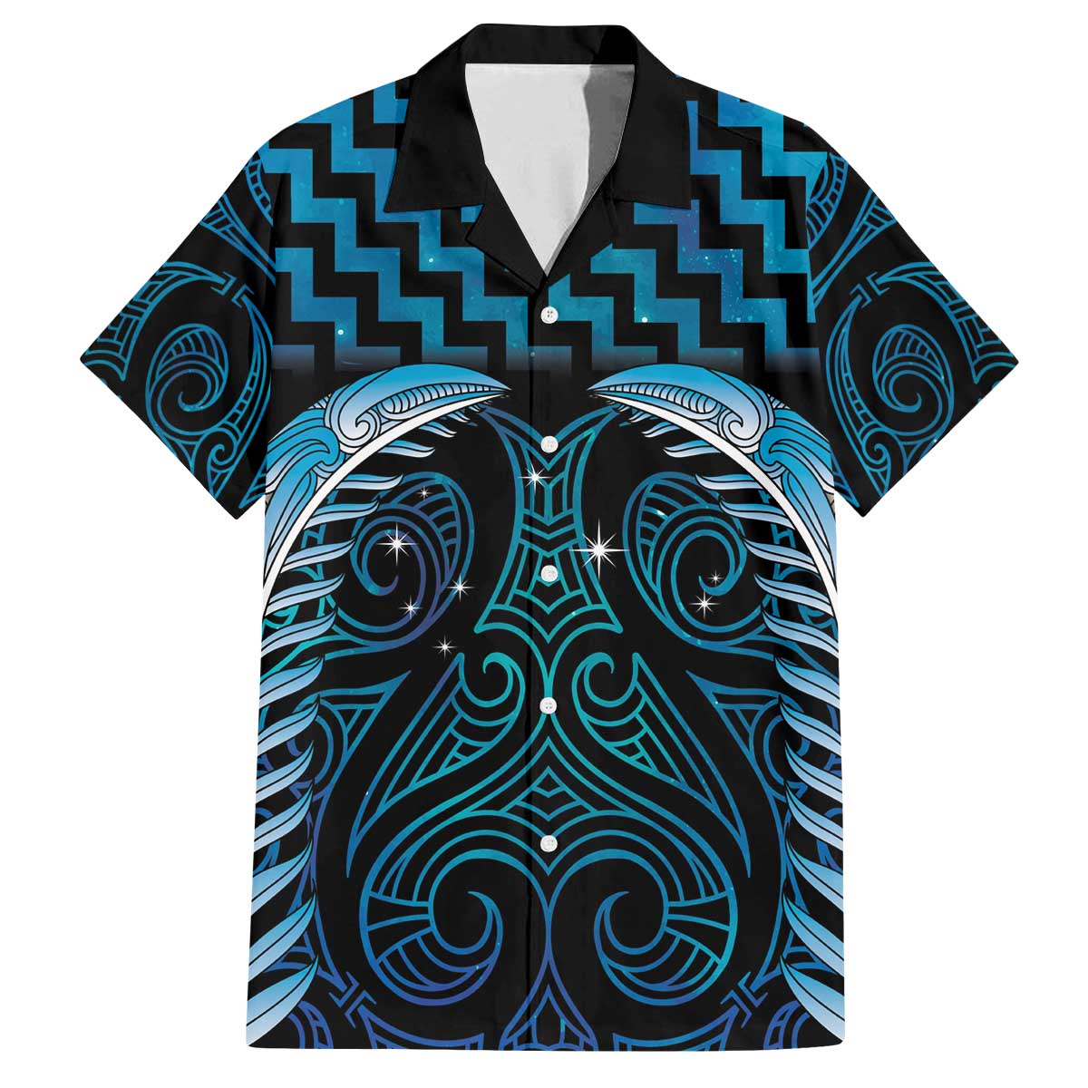 Blue Matariki New Zealand Family Matching Off The Shoulder Long Sleeve Dress and Hawaiian Shirt Maori Poutama Galaxy Vibes LT14 Dad's Shirt - Short Sleeve Blue - Polynesian Pride