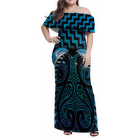 Blue Matariki New Zealand Family Matching Off Shoulder Maxi Dress and Hawaiian Shirt Maori Poutama Galaxy Vibes LT14 Mom's Dress Blue - Polynesian Pride