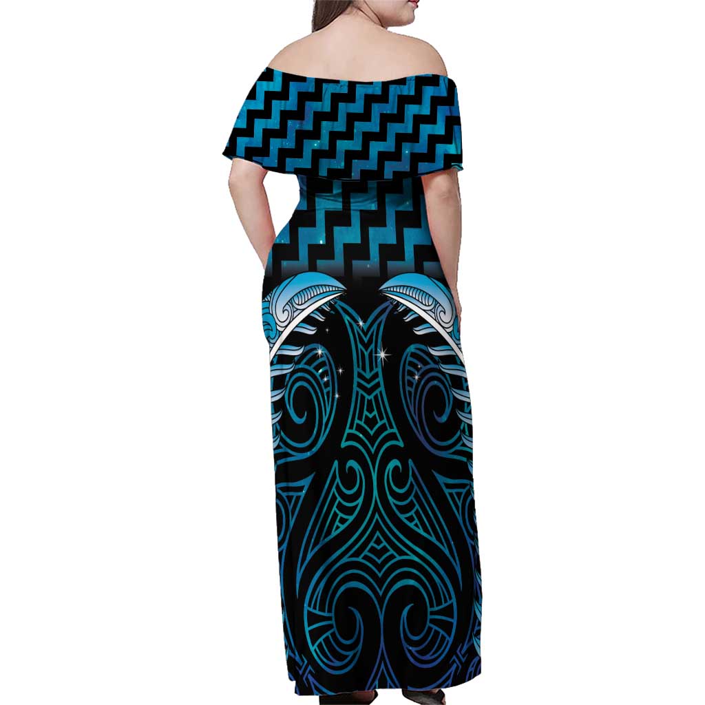 Blue Matariki New Zealand Family Matching Off Shoulder Maxi Dress and Hawaiian Shirt Maori Poutama Galaxy Vibes LT14 - Polynesian Pride