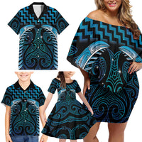 Blue Matariki New Zealand Family Matching Off Shoulder Short Dress and Hawaiian Shirt Maori Poutama Galaxy Vibes LT14 - Polynesian Pride